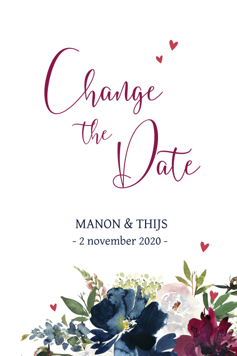 change the date blauw rood aquarel bloemen