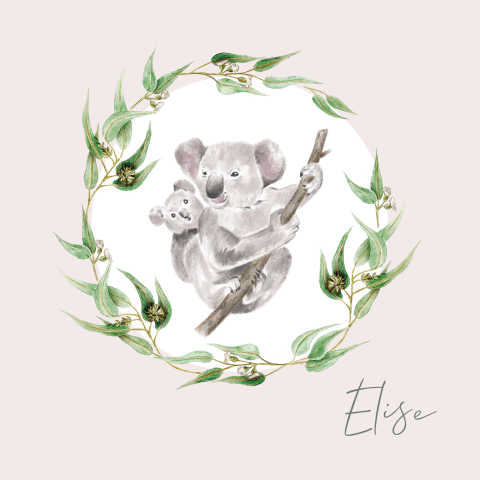 Geboortekaartje koala eucalyptus meisje roze