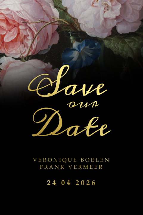 Goudfolie save the date floral chique