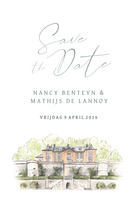 klassieke save the date trouwlocatie Chateau Neercanne eenvoud chique