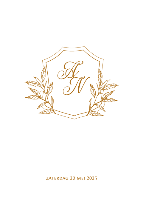 Klassieke trouwkaart met wapen, takjes en logo