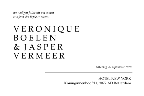 Moderne trouwkaart met strakke typografie