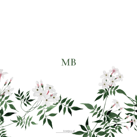 Chique trouwkaart met jasmijn bloemen en takjes