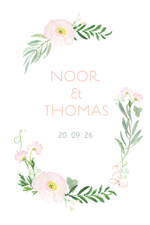 Stijlvolle trouwkaart met bloemenkrans