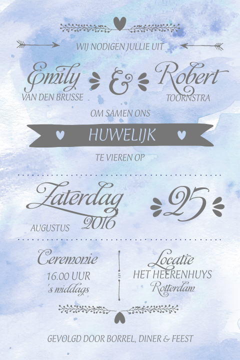 Pastel trouwkaart typografie met banner