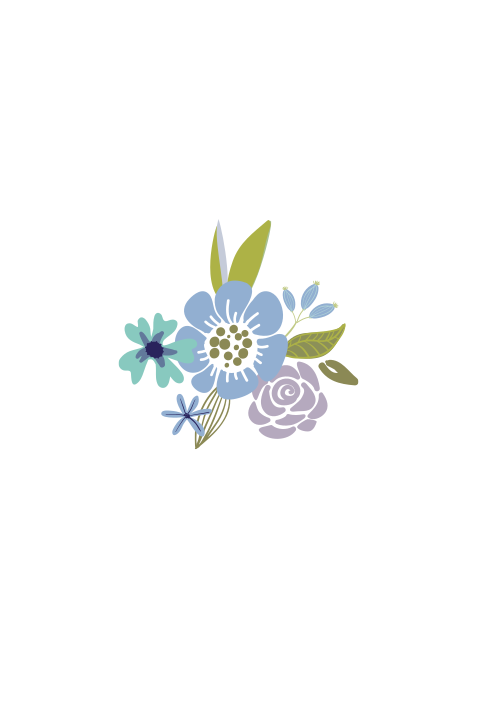 Trouwkaart blauw paars en mint met een bloemenrand