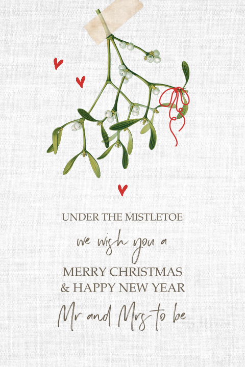 Kerst Save the date Vintage Mistletoe hartjes