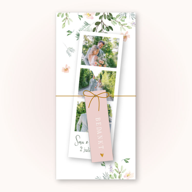 sweet romance bedankkaart met label en fotostrip
